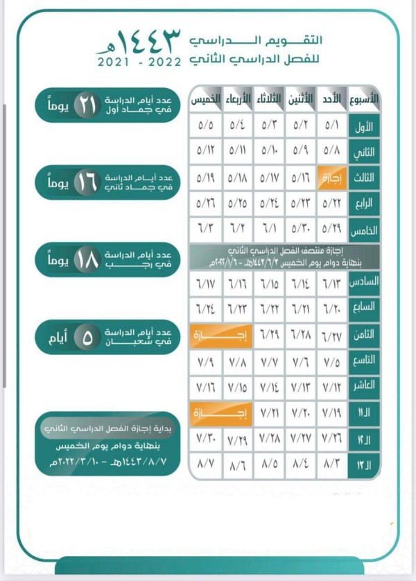 عودة المدارس في السعودية 1443 التقويم الدراسي لعام 1444 1445