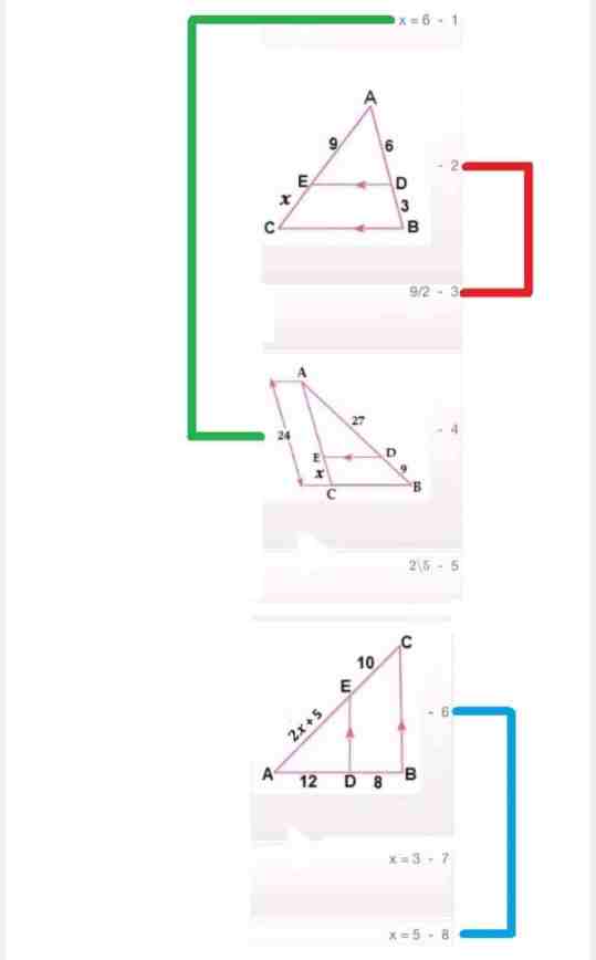 إذا كان BC ∥ DE حيث العمود أ الأشكال المحققة لشرط التوازي العمود ب القيمة العددية للمتغير x