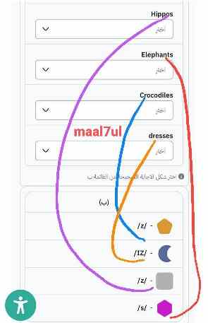 اختر الإجابة المناسبة من القائمة (أ) مع ما يناسبه من القائمة (ب) A. Listen and match Hippos اختر Elephants اختر Crocodiles اختر